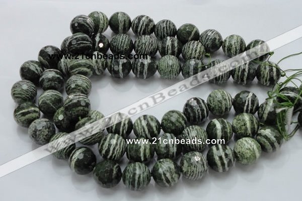 CSJ69 15.5 inches 20mm faceted round green silver line jasper beads