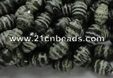 CSJ70 15.5 inches 7*11mm faceted rice green silver line jasper beads