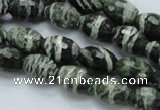 CSJ71 15.5 inches 10*14mm faceted rice green silver line jasper beads