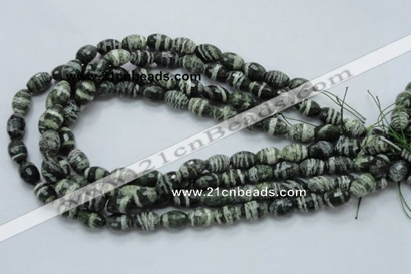 CSJ71 15.5 inches 10*14mm faceted rice green silver line jasper beads