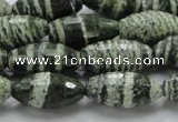 CSJ72 15.5 inches 10*20mm faceted rice green silver line jasper beads