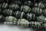 CSJ73 15.5 inches 11*16mm faceted rice green silver line jasper beads