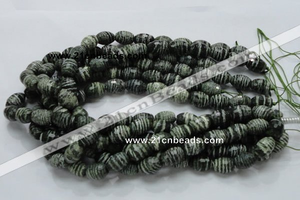 CSJ73 15.5 inches 11*16mm faceted rice green silver line jasper beads