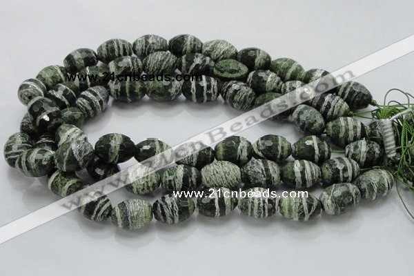 CSJ74 15.5 inches 15*20mm faceted rice green silver line jasper beads