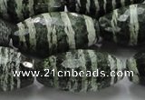 CSJ75 15.5 inches 15*30mm faceted rice green silver line jasper beads