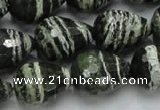 CSJ77 15.5 inches 15*20mm faceted teardrop green silver line jasper beads