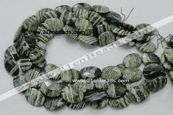 CSJ79 15.5 inches 18*25mm faceted oval green silver line jasper beads