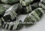 CSJ80 15.5 inches 15*30mm faceted oval green silver line jasper beads