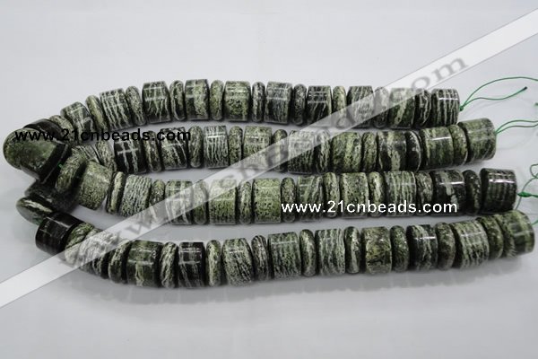 CSJ85 15.5 inches 6*18mm & 12*18mm rondelle green silver line jasper beads