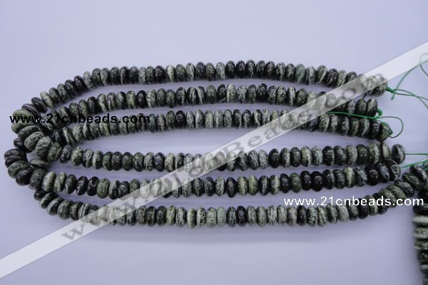 CSJ88 15.5 inches 5*10mm rondelle green silver line jasper beads