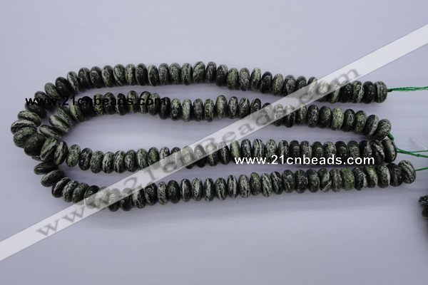 CSJ89 15.5 inches 6*12mm rondelle green silver line jasper beads