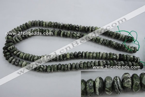 CSJ95 15.5 inches 5*10mm faceted rondelle green silver line jasper beads