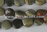 CSL115 15.5 inches 12mm flat round silver leaf jasper beads wholesale