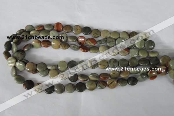 CSL115 15.5 inches 12mm flat round silver leaf jasper beads wholesale