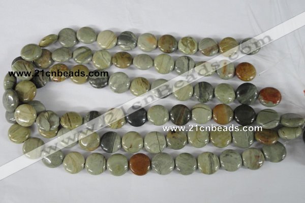 CSL116 15.5 inches 15mm flat round silver leaf jasper beads wholesale