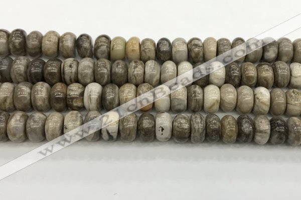 CSL128 15.5 inches 6*10mm rondelle sliver leaf jasper beads