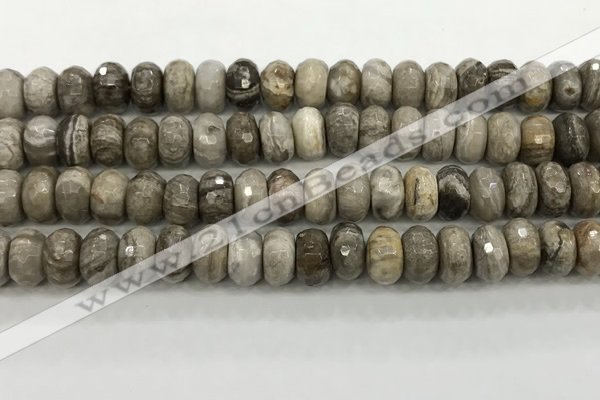 CSL133 15.5 inches 6*10mm faceted rondelle sliver leaf jasper beads