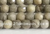 CSL156 15.5 inches 4mm faceted 

round sliver leaf jasper beads