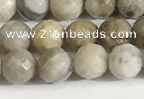 CSL157 15.5 inches 6mm faceted 

round sliver leaf jasper beads