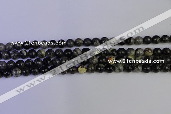 CSL212 15.5 inches 8mm round black silver leaf jasper beads