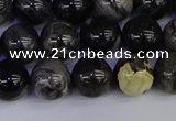 CSL213 15.5 inches 10mm round black silver leaf jasper beads