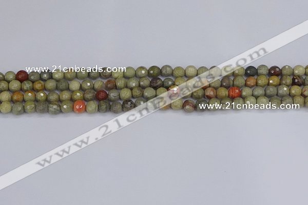 CSL230 15.5 inches 4mm faceted round silver leaf jasper beads