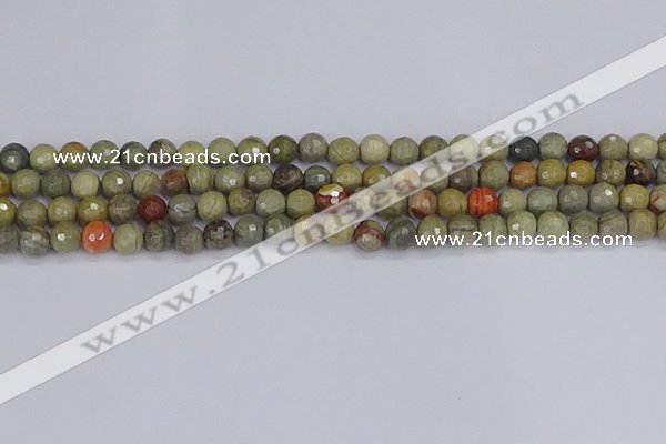 CSL231 15.5 inches 6mm faceted round silver leaf jasper beads