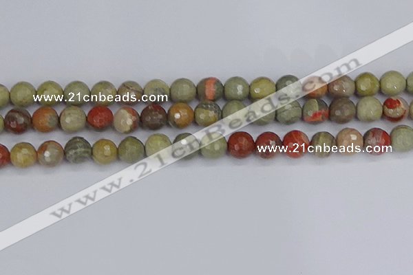 CSL233 15.5 inches 10mm faceted round silver leaf jasper beads