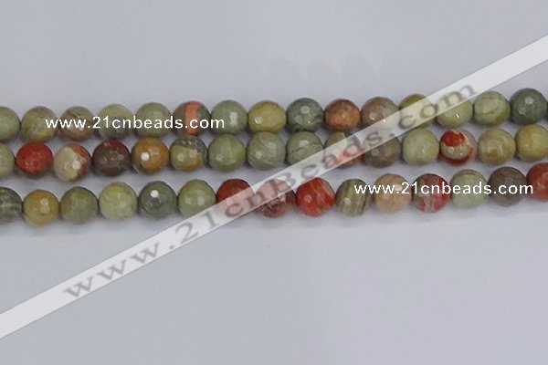 CSL234 15.5 inches 12mm faceted round silver leaf jasper beads