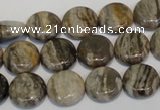 CSL28 15.5 inches 12mm flat round silver leaf jasper beads wholesale