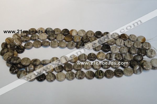 CSL28 15.5 inches 12mm flat round silver leaf jasper beads wholesale