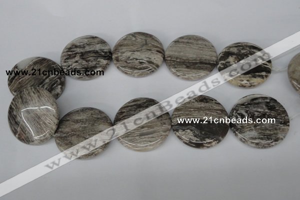 CSL37 15.5 inches 40mm flat round silver leaf jasper beads wholesale