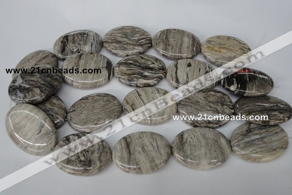 CSL48 15.5 inches 30*40mm oval silver leaf jasper beads wholesale