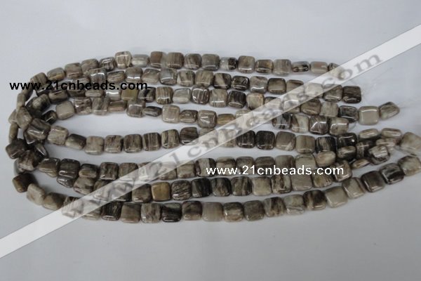 CSL50 15.5 inches 10*10mm square silver leaf jasper beads wholesale