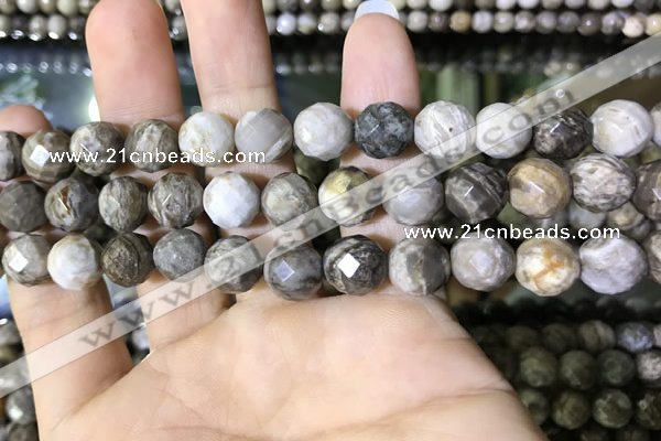CSL94 15.5 inches 10mm faceted round sliver leaf jasper beads