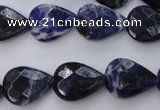 CSO385 15.5 inches 13*17mm faceted flat teardrop natural sodalite beads