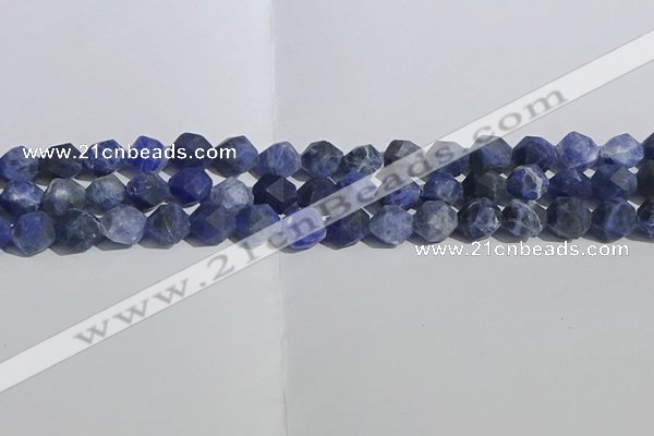 CSO567 15.5 inches 10mm faceted nuggets matte sodalite beads