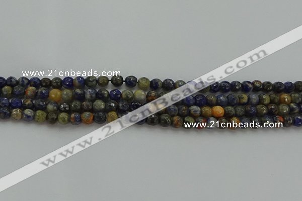 CSO751 15.5 inches 6mm faceted round orange sodalite beads