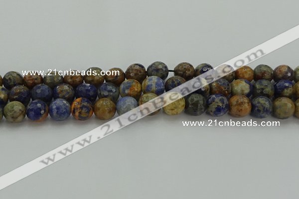 CSO754 15.5 inches 12mm faceted round orange sodalite beads