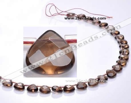 CSQ04 10mm faceted flat teardrop natural smoky quartz beads