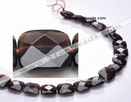 CSQ09 14*14mm faceted square natural smoky quartz bead Wholesale