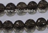 CSQ105 15.5 inches 14mm faceted round grade AA natural smoky quartz beads