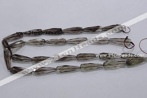 CSQ115 10*30mm faceted teardrop grade AA natural smoky quartz beads