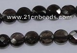 CSQ123 10mm faceted flat round grade AA natural smoky quartz beads