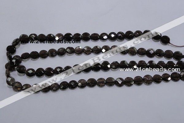 CSQ123 10mm faceted flat round grade AA natural smoky quartz beads