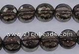 CSQ124 12mm faceted flat round grade AA natural smoky quartz beads