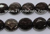 CSQ125 15.5 inches 14mm faceted flat round grade AA natural smoky quartz beads