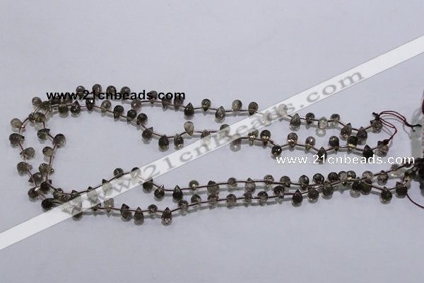 CSQ126 5*7mm top-drilled faceted teardrop grade AA smoky quartz beads