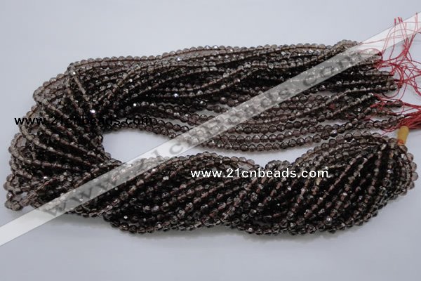 CSQ129 15.5 inches 4mm faceted round grade AA natural smoky quartz beads