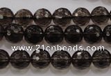 CSQ131 15.5 inches 10mm faceted round grade AA natural smoky quartz beads